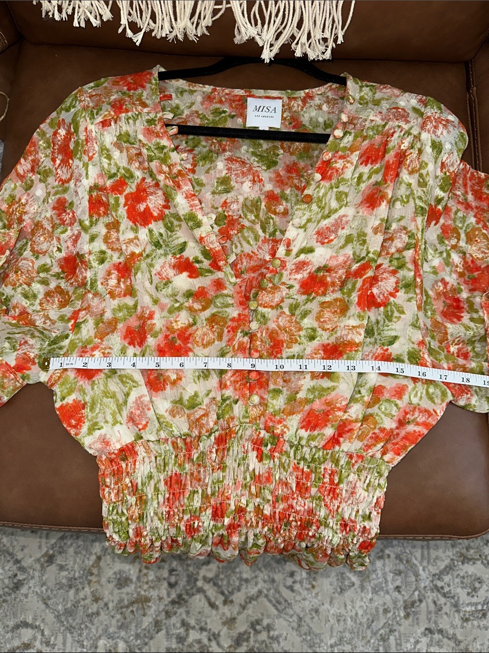 Misa Los Angeles Peach & Green Floral V-Neck Mini Dress - Picture 9 of 11